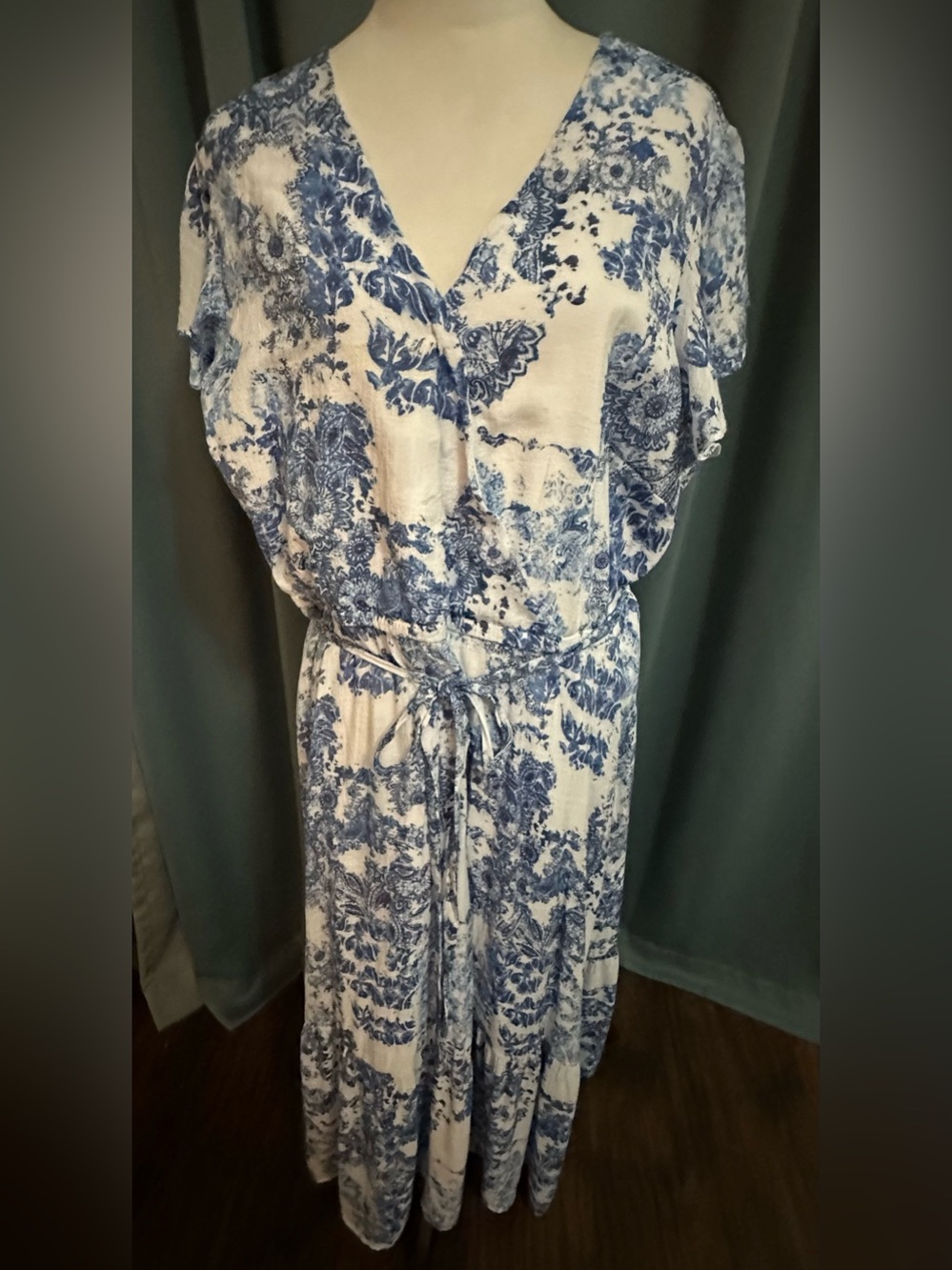 Lane Bryant White Maxi Dress with Blue Floral Print